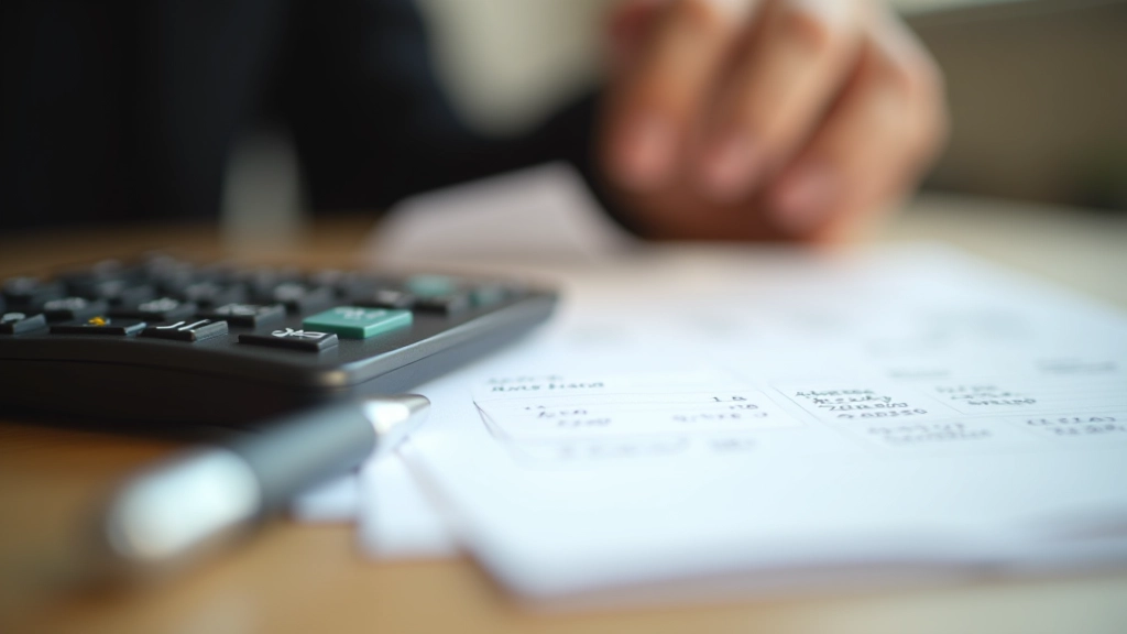 Taschenrechner neben Notizblock mit handschriftlichen Berechnungen